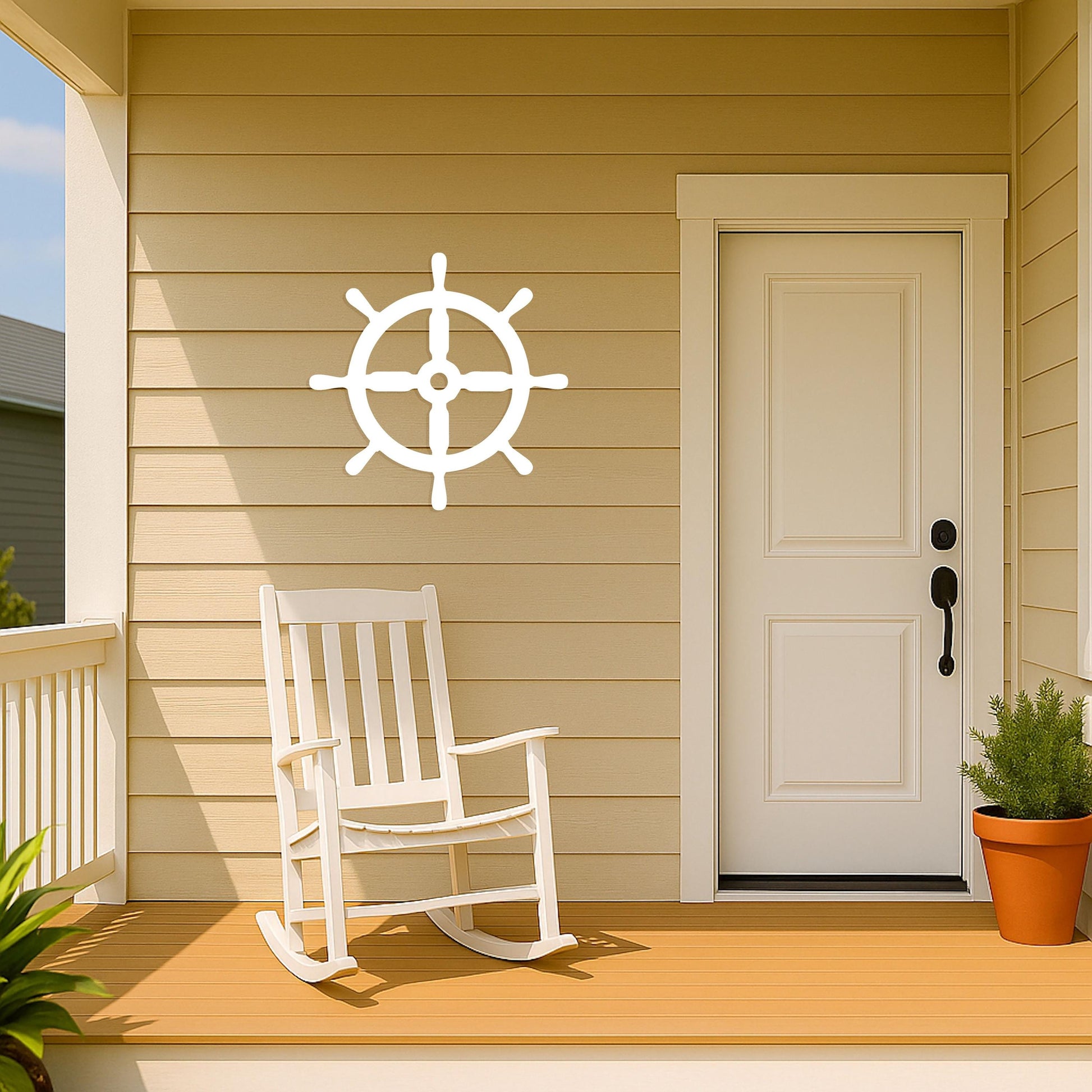 Large Ship Wheel Wall Decor, Outdoor PVC Nautical Sign for Gable or Porch, Coastal Beach House Wall Art, Weatherproof Helm Ac