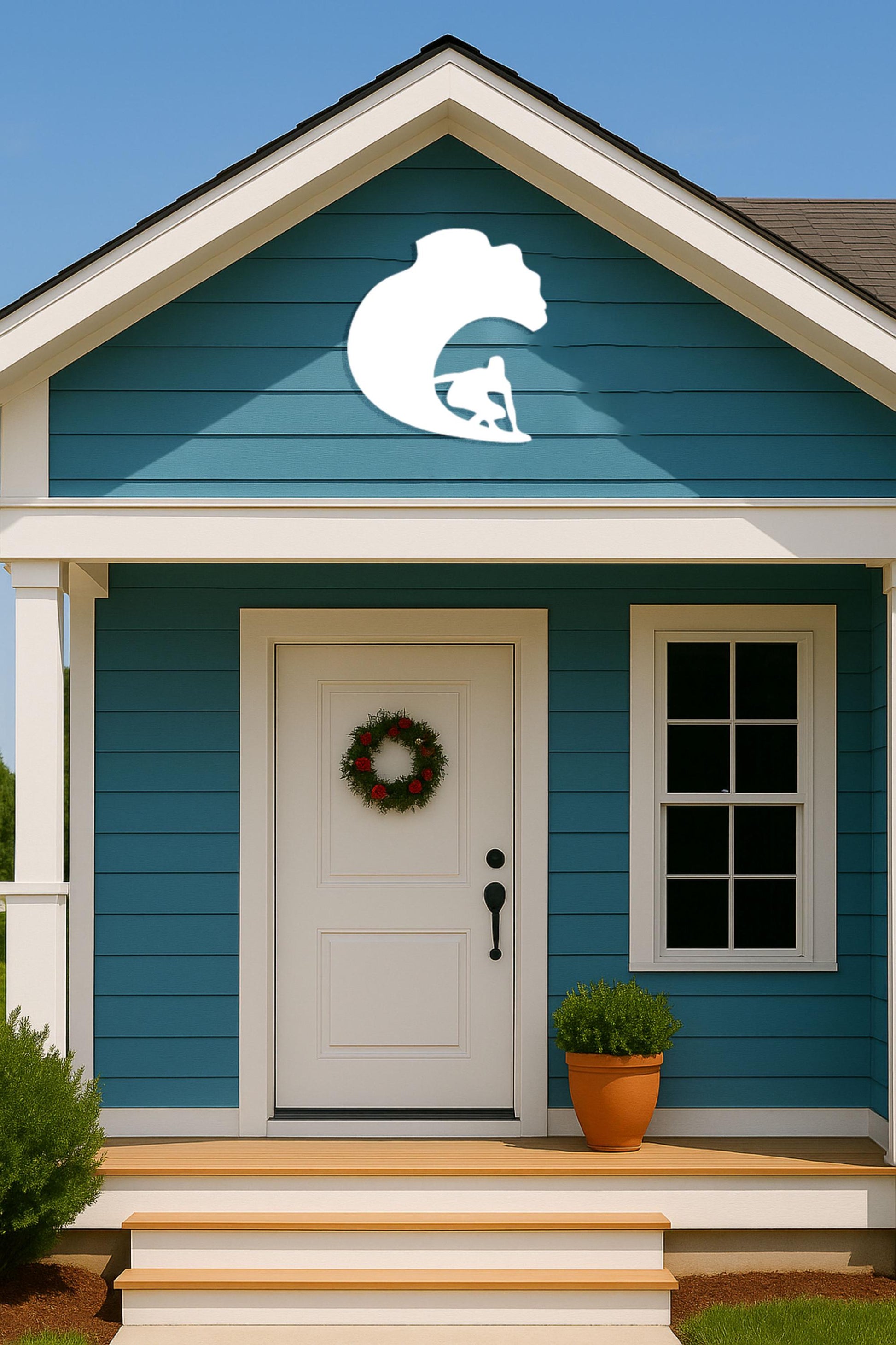 Large Surfer Wave Wall Art, Outdoor PVC Sign for Garage or Gable, Weatherproof Coastal Surf Decor, Beach House Exterior Decor