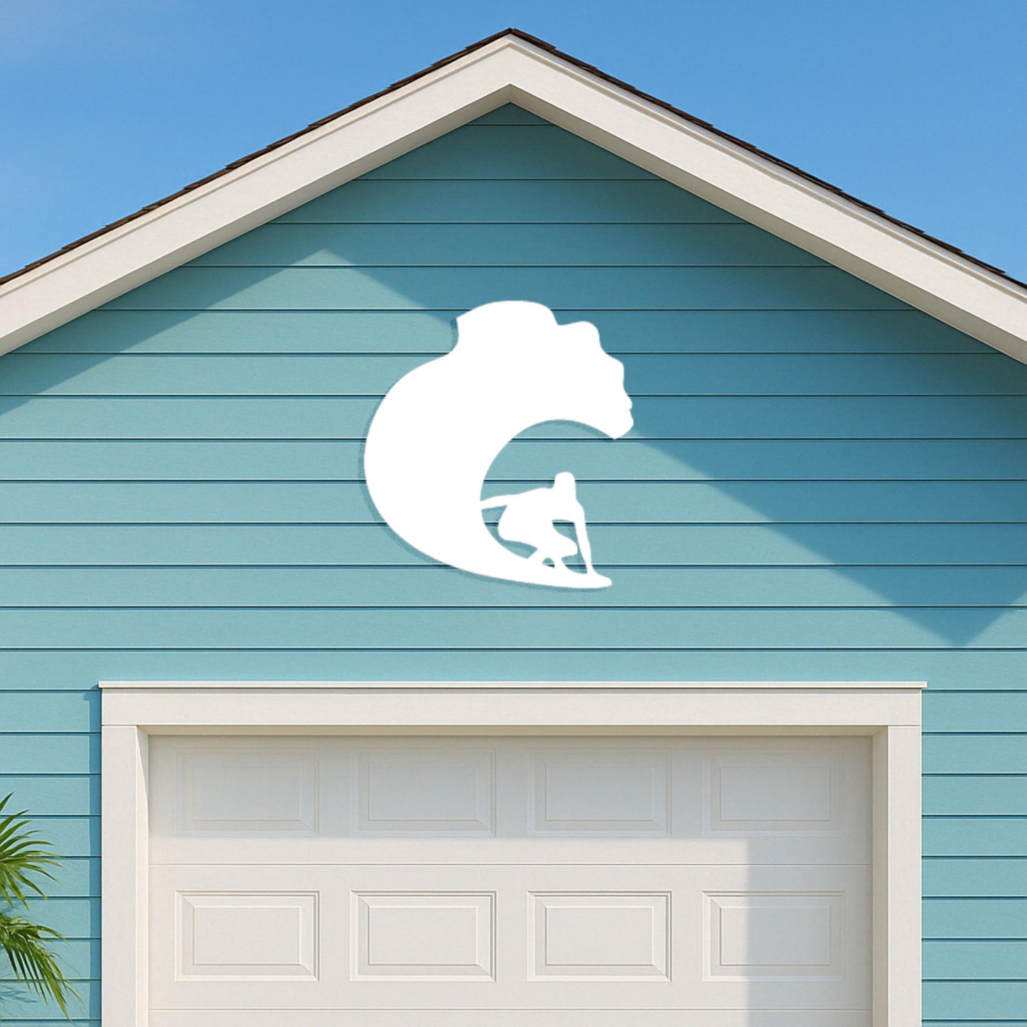 Large Surfer Wave Wall Art, Outdoor PVC Sign for Garage or Gable, Weatherproof Coastal Surf Decor, Beach House Exterior Decor