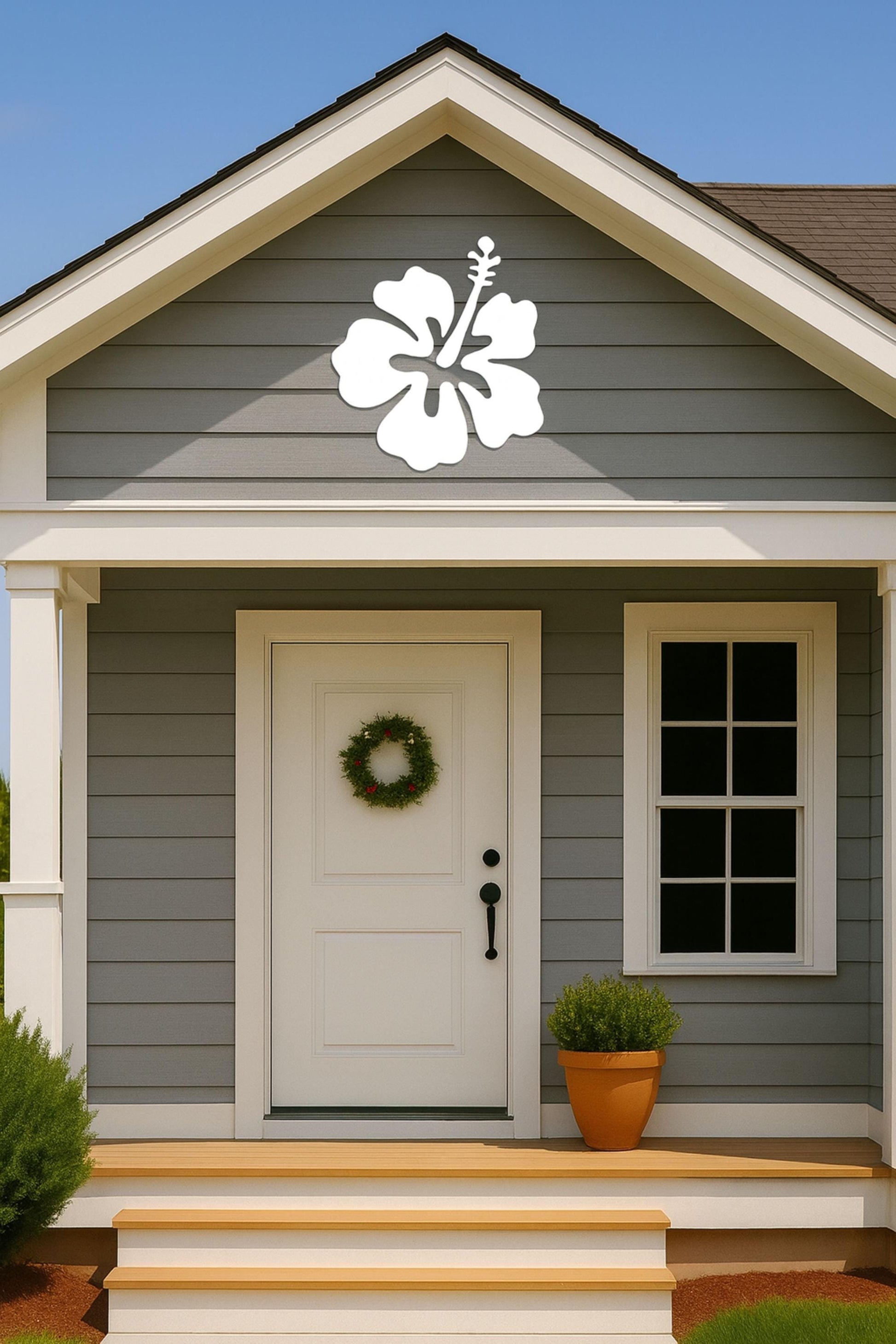 Hibiscus Wall Art, Large Outdoor PVC Flower Sign for Porch or Gable, Tropical House Exterior or Beach Decor