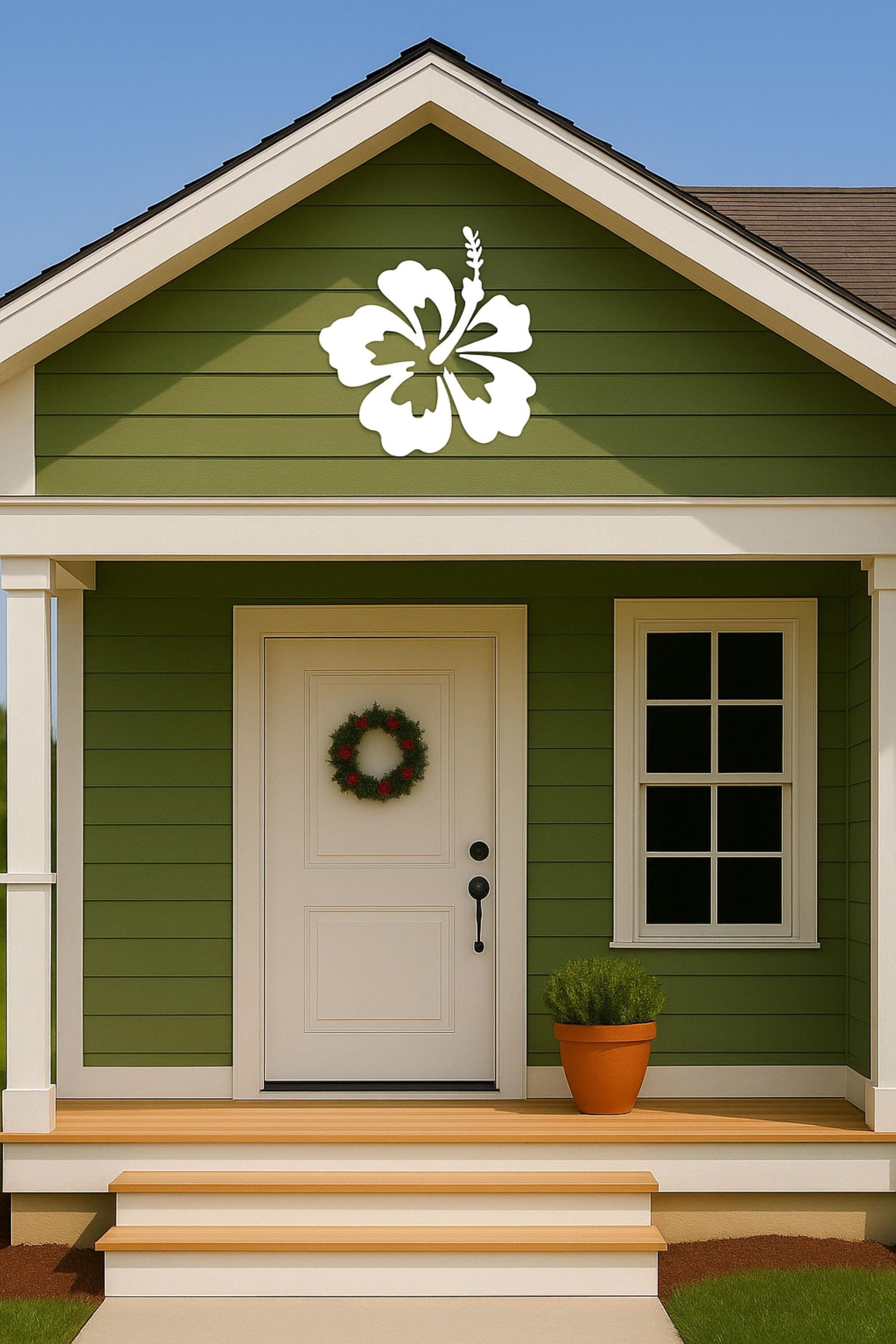 Hibiscus Wall Art, Large Outdoor PVC Flower Sign for Porch or Gable, Tropical House Exterior or Beach Decor