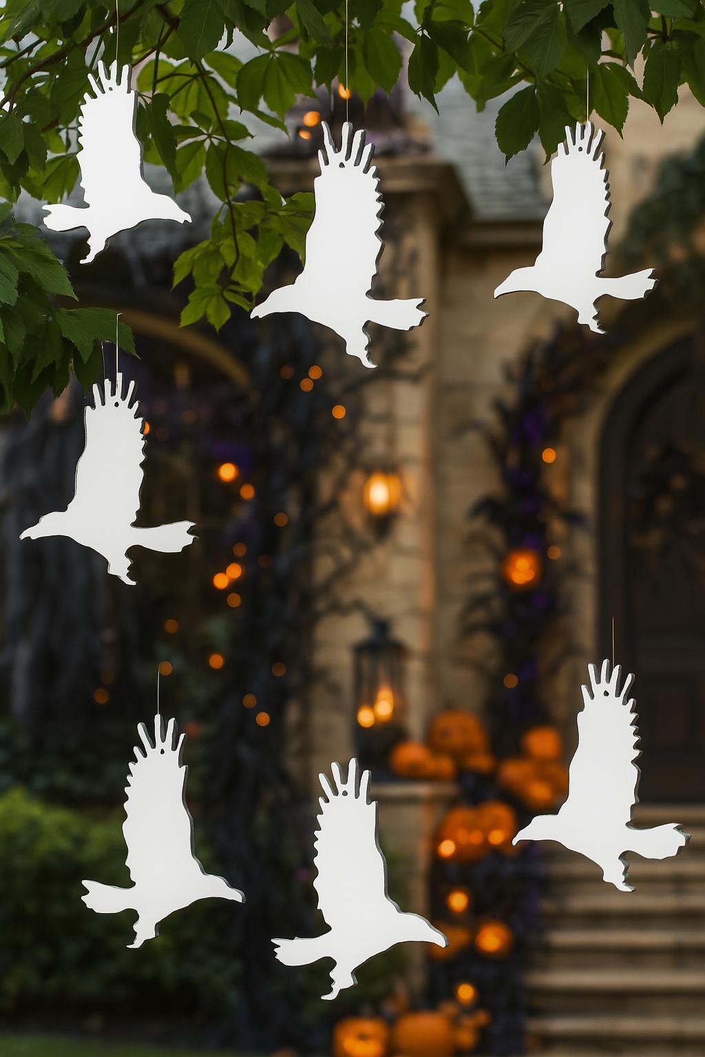 Flying Raven Halloween Yard Decor Set, PVC Crow Decorations, Spooky Outdoor Bird Art, Gothic Yard Display