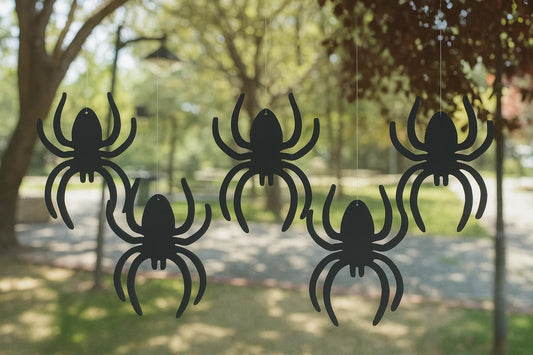 6 PCS Black Spider Halloween Decor, PVC Outdoor Hanging Set, Creepy Tree Decorations, Spooky Yard Art, Tarantula Lawn Display