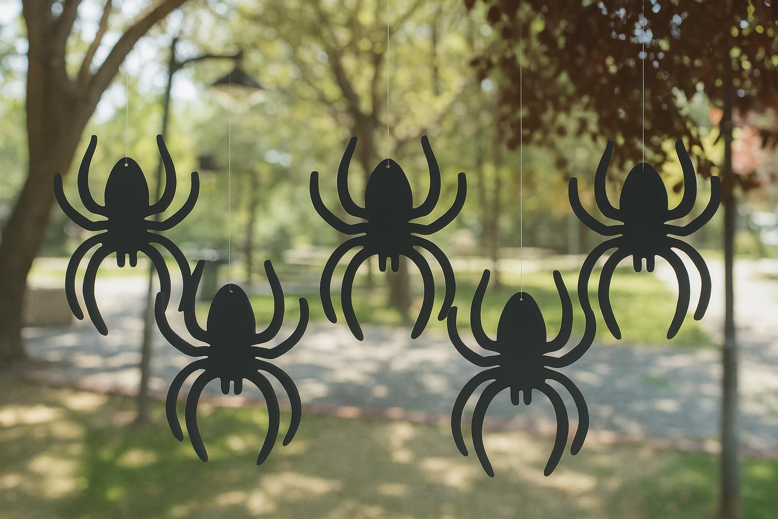6 PCS Hanging Spider Halloween Decor, PVC Outdoor Yard Display, Creepy Tree Decorations, Tarantula Lawn Art, All-Weather Garden Decor