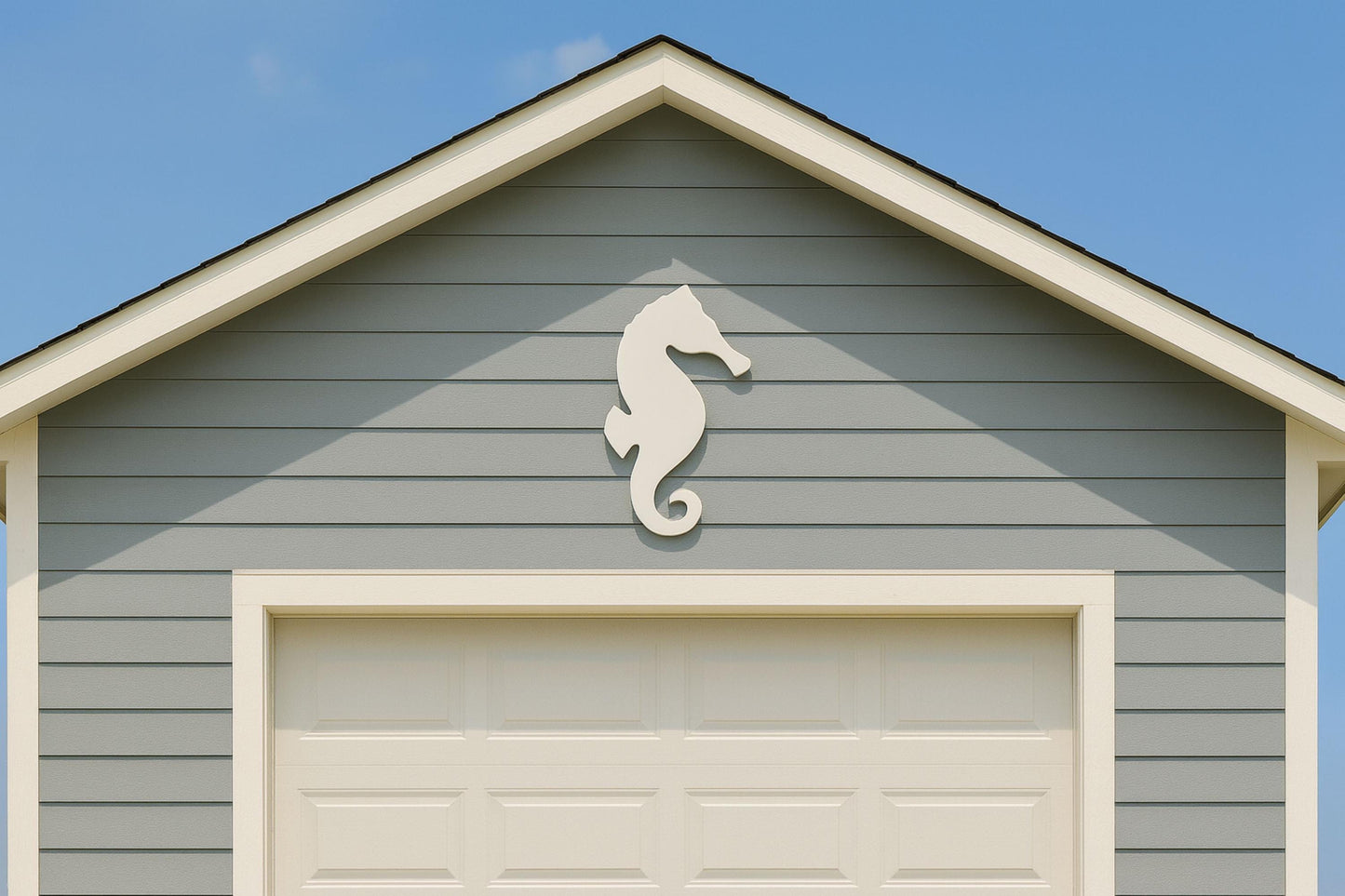 Seahorse Wall Art – Outdoor White PVC Sign for Porch, Gable, or Garage, Coastal Nautical Decor for Beach House Exterior or Pa