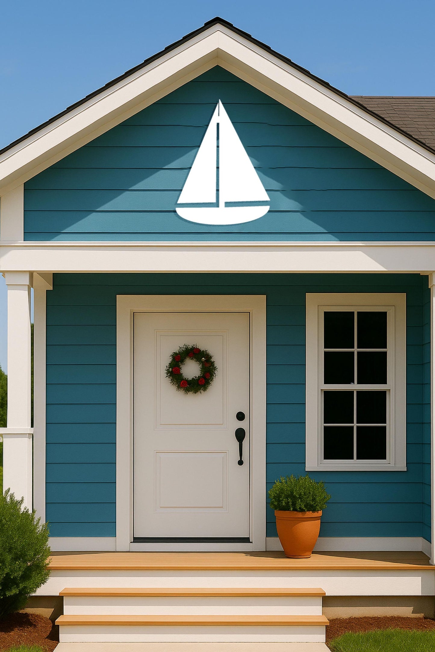 Large Sailboat Wall Art, Outdoor PVC Nautical Sign for Garage or Gable, Weatherproof Beach House Coastal Decor, Ocean Exterio