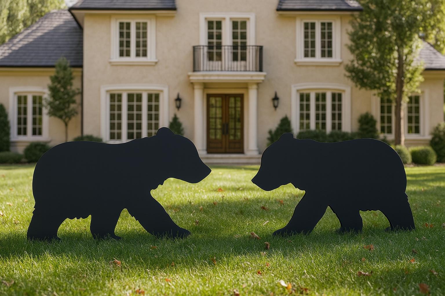 Black Bear Yard Display, Life-Size Outdoor Garden Sculpture Set, PVC Wildlife Decor for Lawn or Cabin, Weatherproof Yard Art