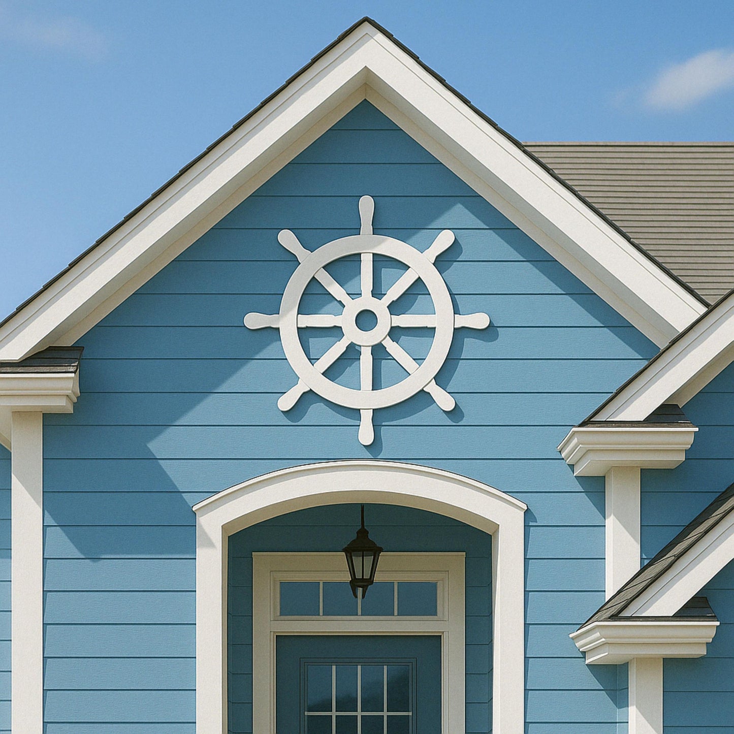 Large Ship Wheel Wall Decor, Outdoor PVC Nautical Sign for Gable or Porch, Coastal Beach House Wall Art, Weatherproof Helm Ac