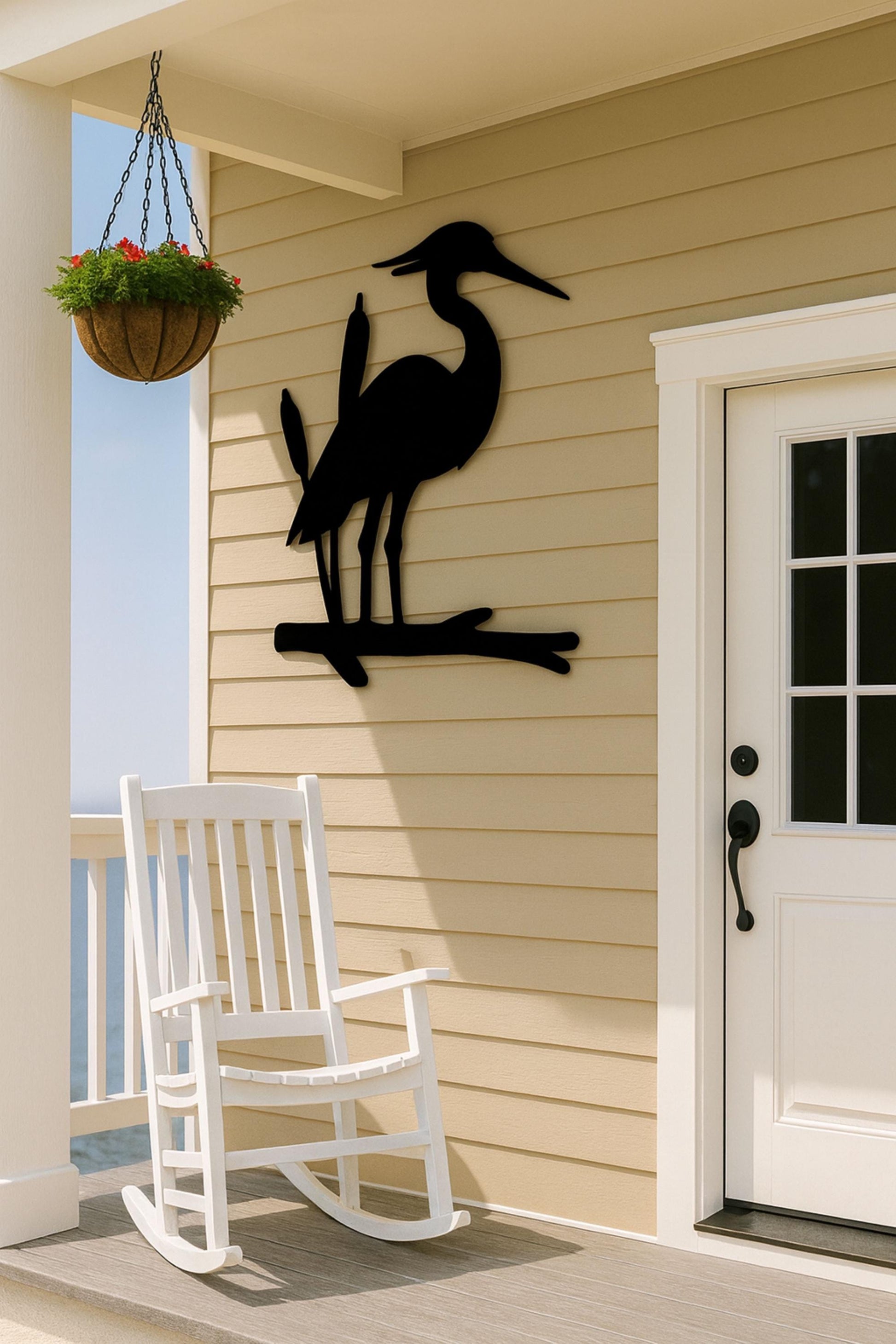 Large Heron Wall Art, Weatherproof PVC Bird Sign for Porch or Fence, Coastal Wildlife Yard Decor, House Exterior Decoration