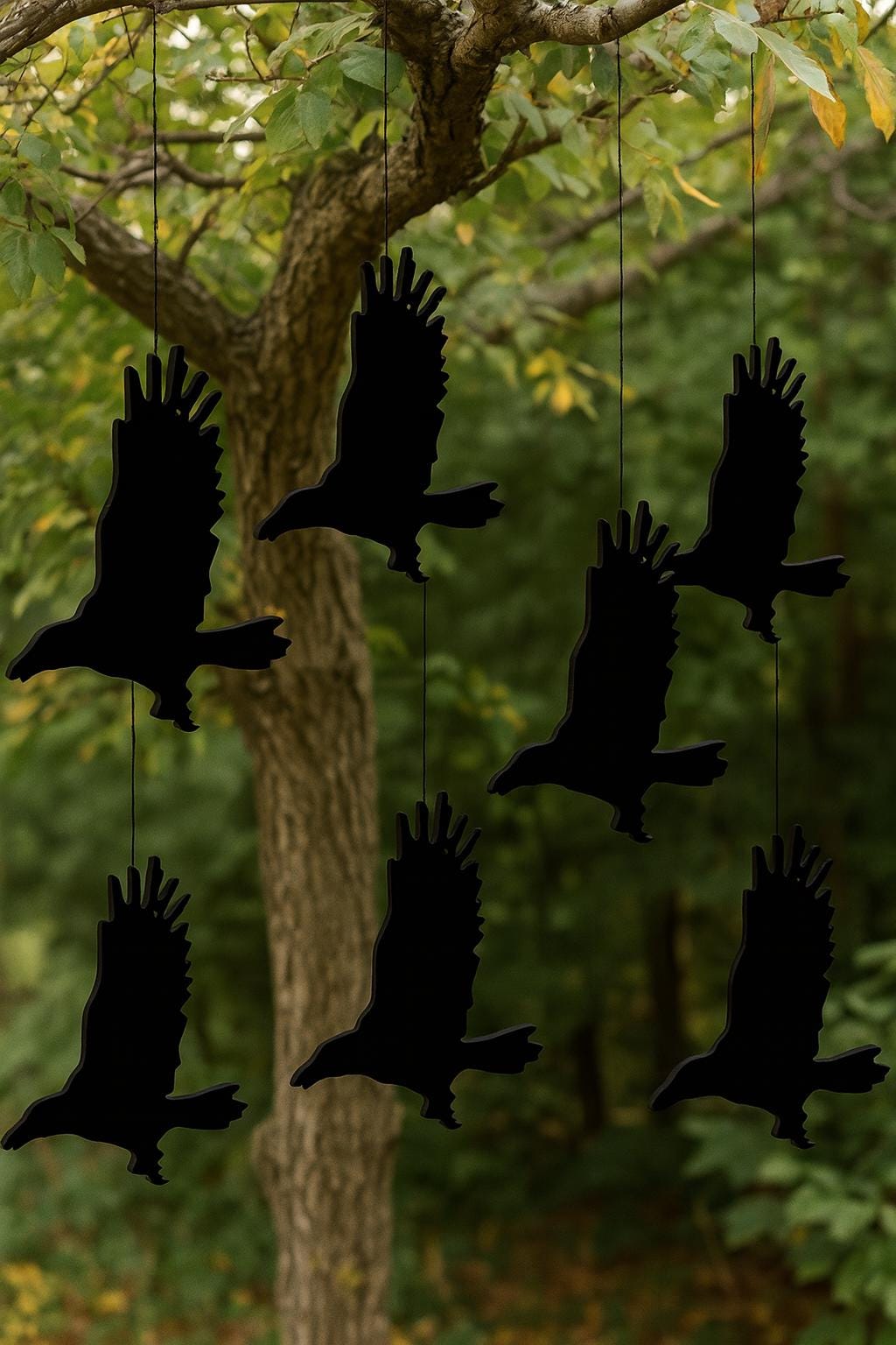 Flying Raven Yard Display Set, Halloween PVC Crow Decorations, Realistic Black Bird Garden Art, Spooky Outdoor Yard Sculptures