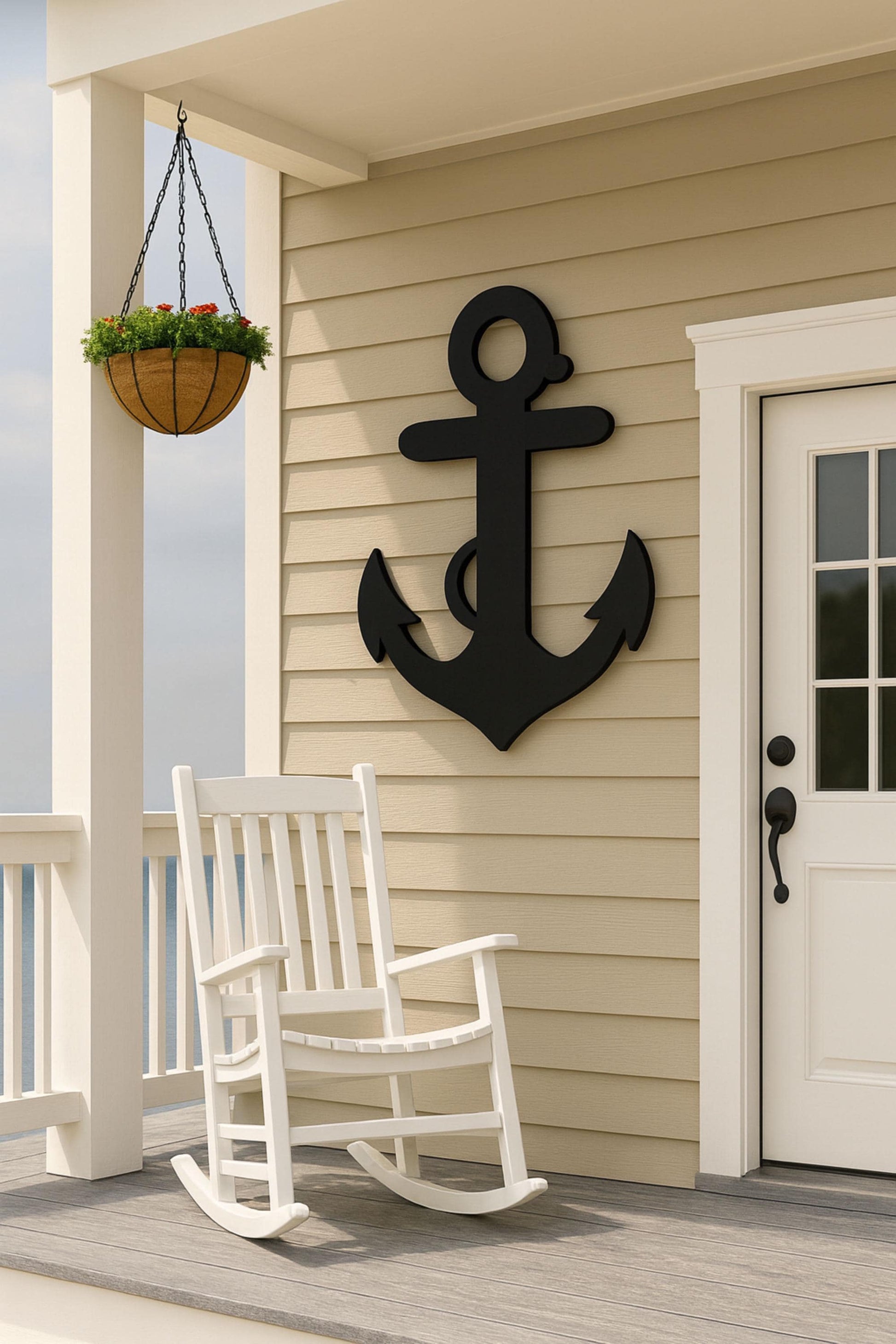 Large Coastal Anchor Wall Art, Outdoor PVC Nautical Sign, Waterproof Porch or Gable Decor, Beach House Exterior Accent