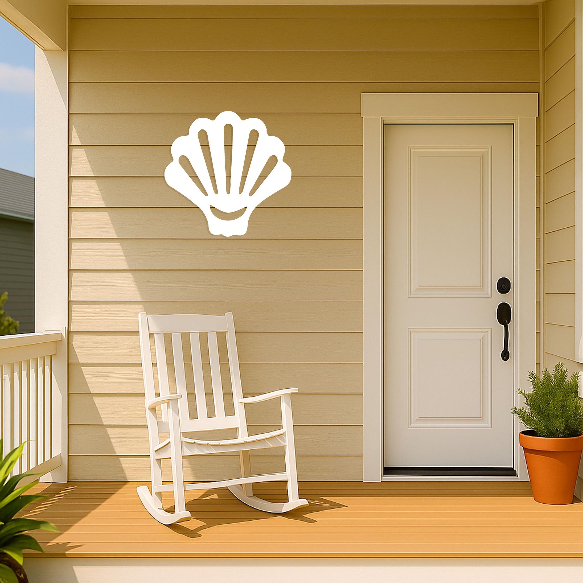 Seashell Wall Art Outdoor PVC Sign for Garage or Gable, Nautical Beach House Decor, Coastal Weatherproof Exterior Sign