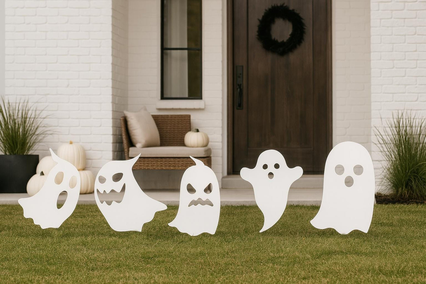 Halloween Ghost Yard Decorations, White PVC Lawn Signs for Outdoor Display, Weatherproof Front Yard Halloween Decor