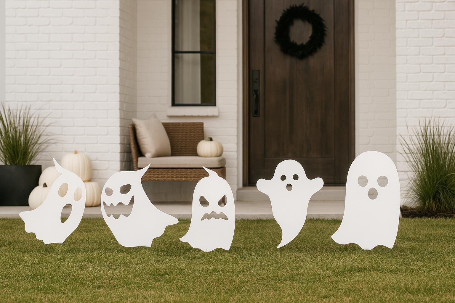 Halloween Ghost Yard Decorations, White PVC Lawn Signs for Outdoor Display, Weatherproof Front Yard Halloween Decor