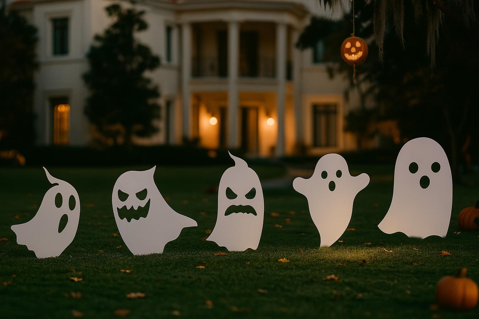 Halloween Ghost Yard Decorations, White PVC Lawn Signs for Outdoor Display, Weatherproof Front Yard Halloween Decor