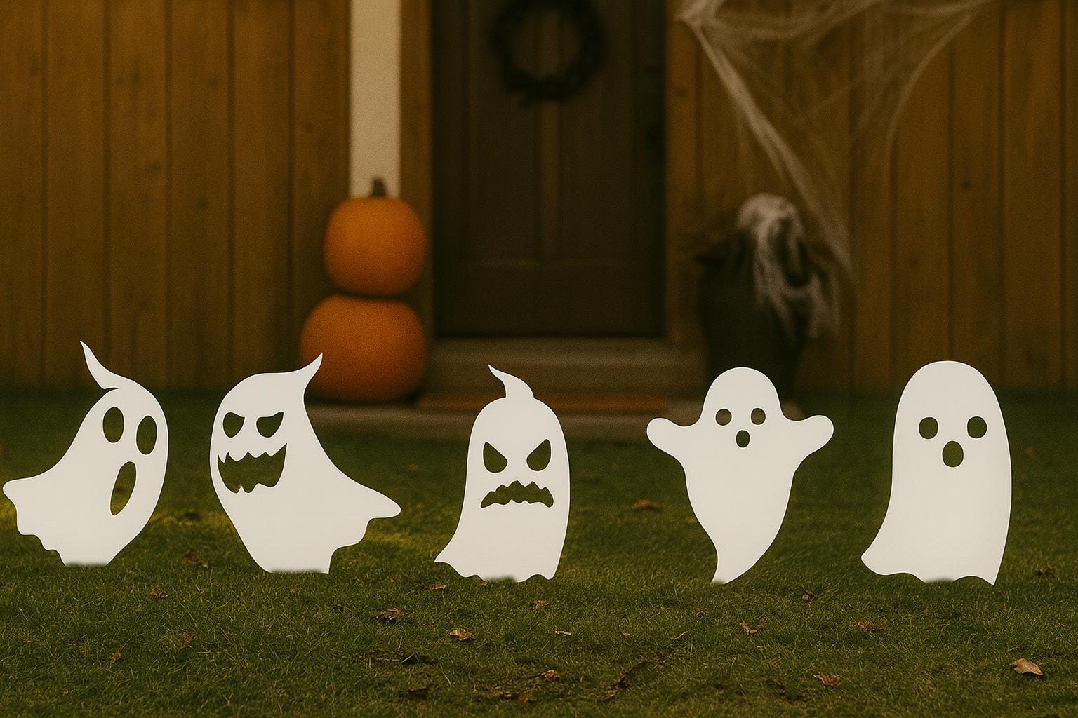Halloween Ghost Yard Decorations, White PVC Lawn Signs for Outdoor Display, Weatherproof Front Yard Halloween Decor