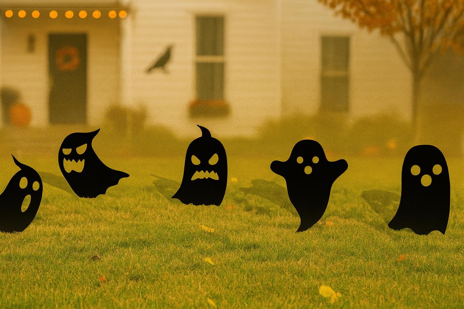 Halloween Ghost Yard Decorations, White PVC Lawn Signs for Outdoor Display, Weatherproof Front Yard Halloween Decor