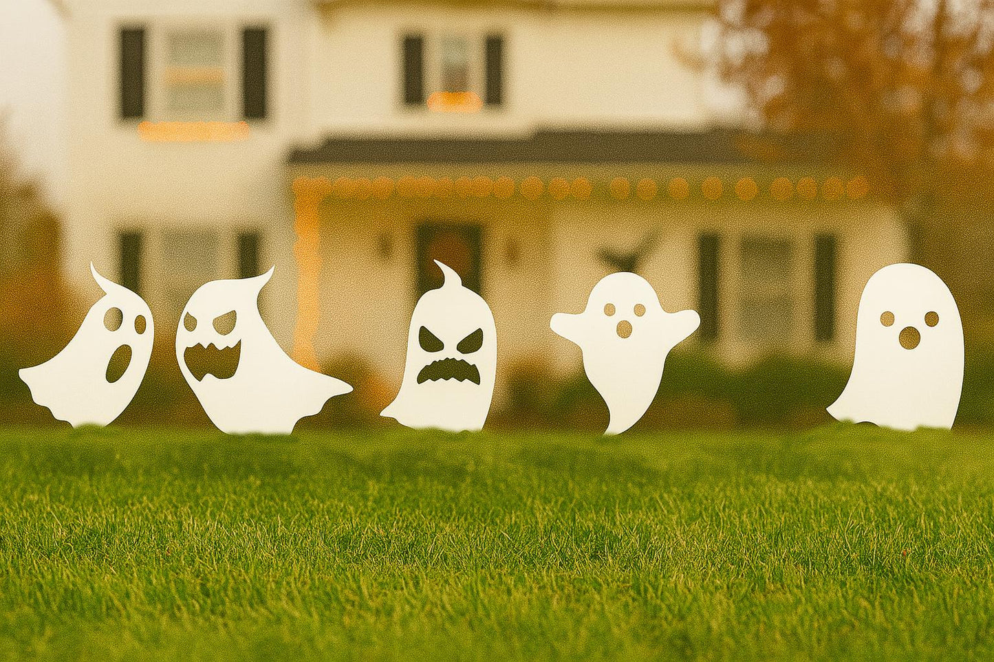 Halloween Ghost Yard Decorations, White PVC Lawn Signs for Outdoor Display, Weatherproof Front Yard Halloween Decor