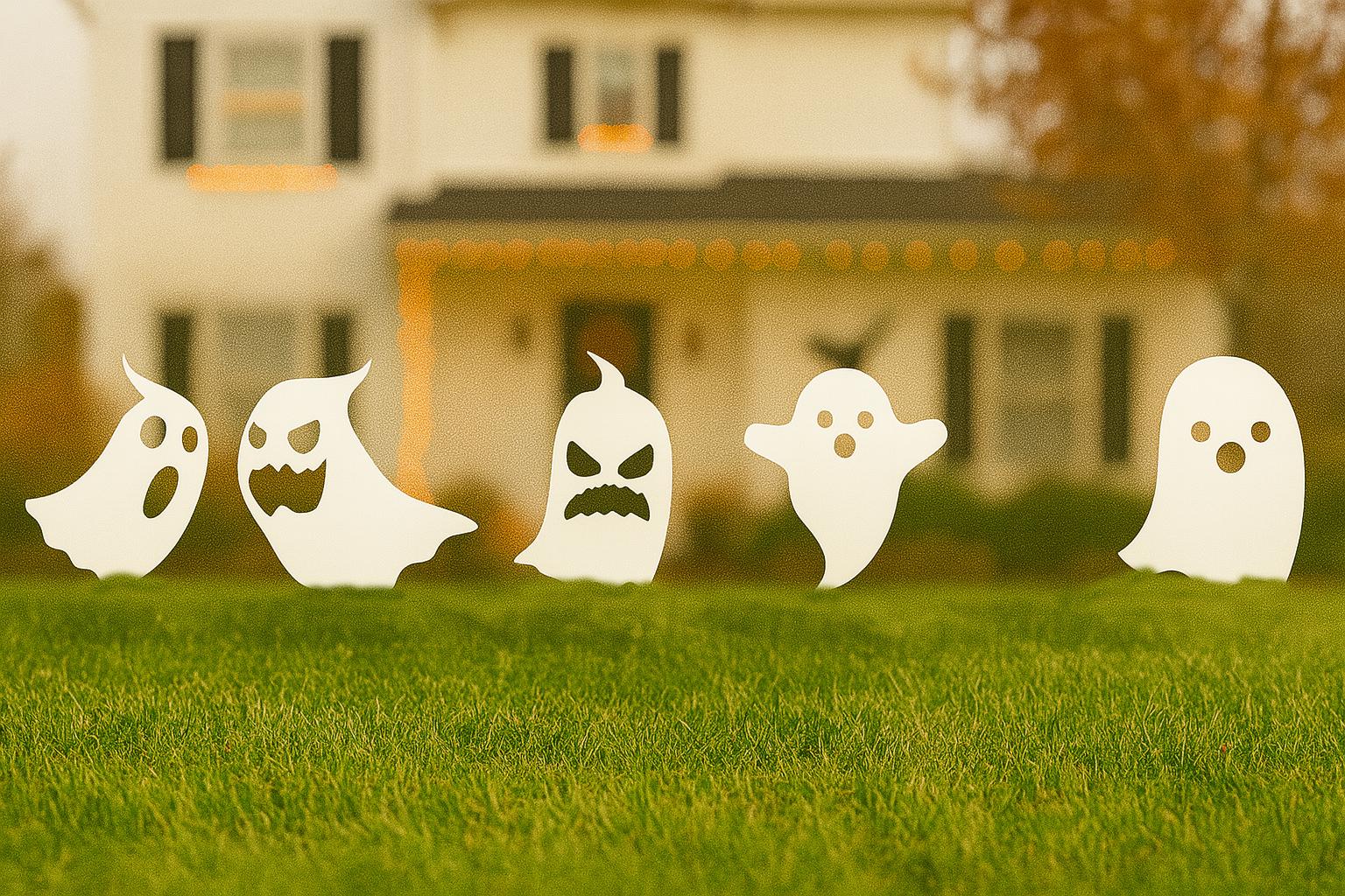 Halloween Ghost Yard Decorations, White PVC Lawn Signs for Outdoor Display, Weatherproof Front Yard Halloween Decor