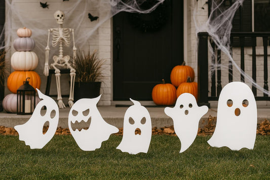 Halloween Ghost Yard Decorations, White PVC Lawn Signs for Outdoor Display, Weatherproof Front Yard Halloween Decor