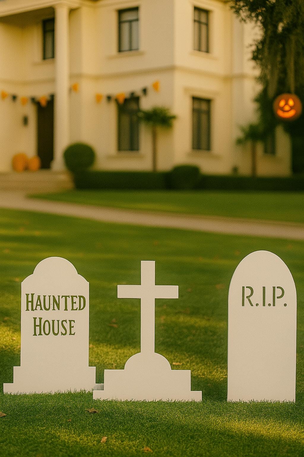 Black Tombstone Halloween Yard Decor, Outdoor PVC Graveyard Signs with RIP, Haunted House, Cross Spooky Lawn Decorations for Halloween