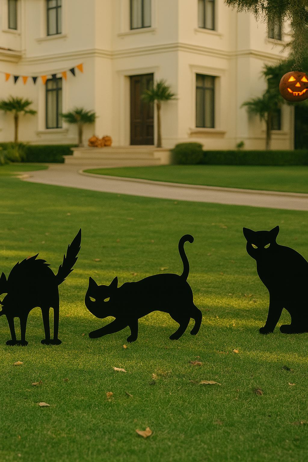 Black Cat Halloween Yard Decor, Spooky Outdoor Lawn Decoration for Halloween, Scary Garden Cat Cutout, Durable PVC Yard Art