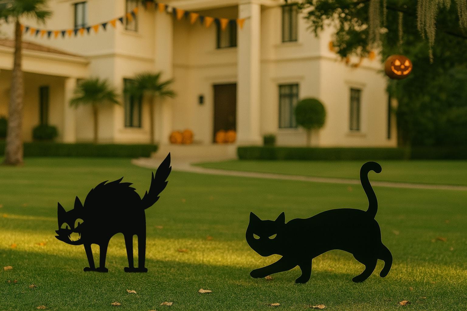 Black Cat Halloween Yard Decor, Spooky Outdoor Lawn Decoration for Halloween, Scary Garden Cat Cutout, Durable PVC Yard Art