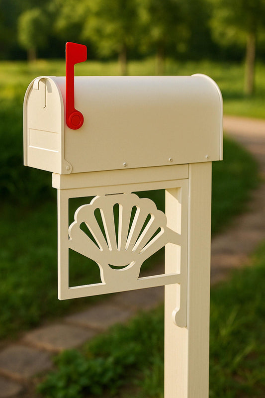 Seashell Mailbox Bracket, Coastal PVC Mailbox Accent for Beach House, Outdoor Nautical Yard Decor