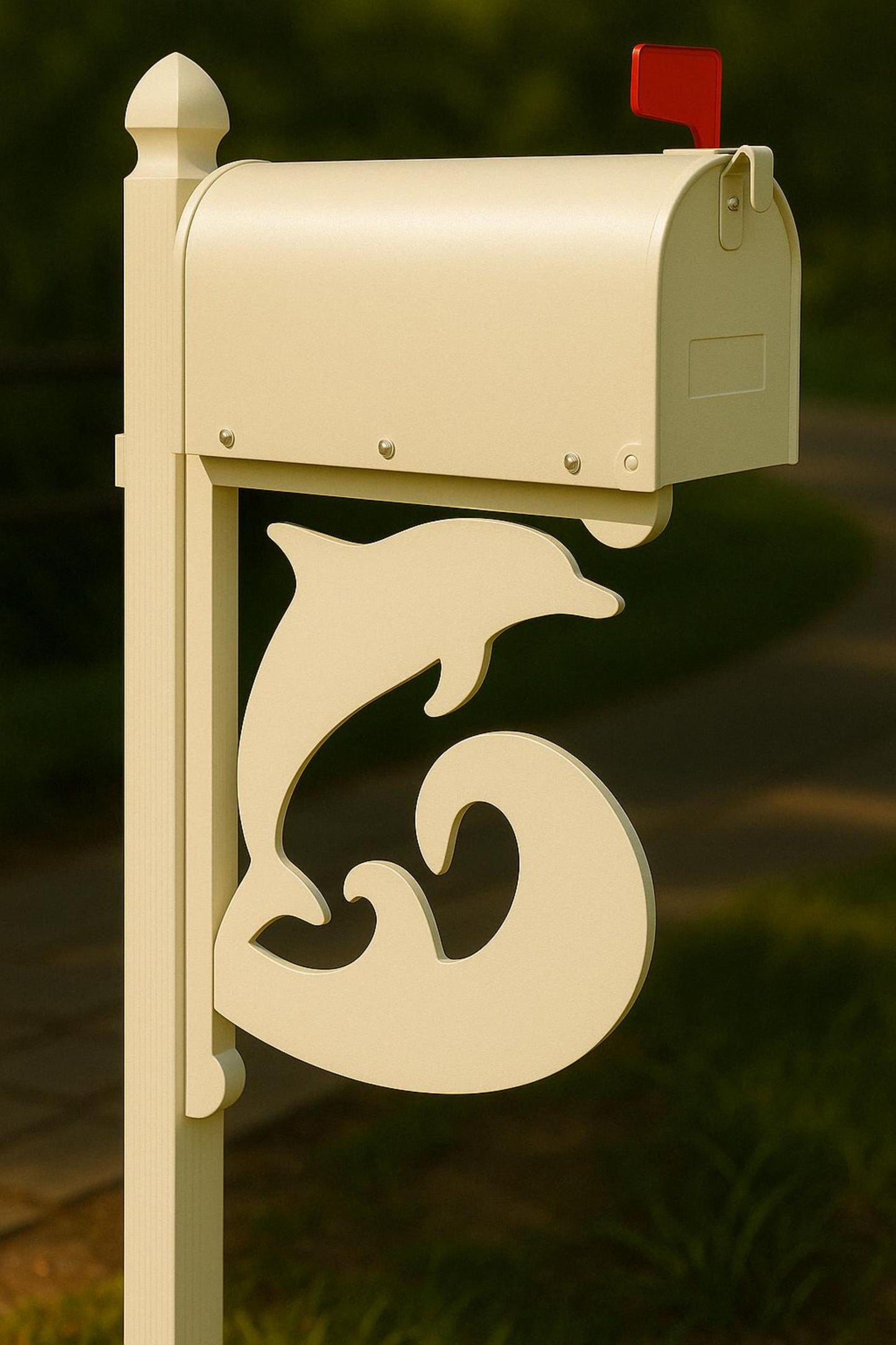Mailbox Bracket with Dolphin and Wave, Coastal Mailbox Accent for Beach House, Nautical Ocean Yard Sign, White PVC Outdoor De
