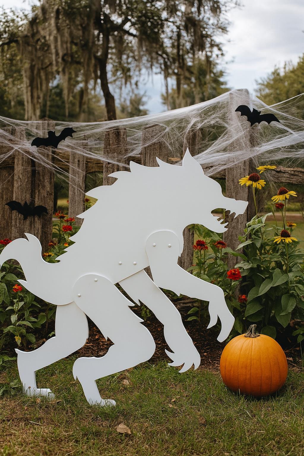 Giant 5.5 Ft White Werewolf Halloween Yard Display, PVC Wolfman Lawn Sculpture, Outdoor Spooky Garden Decor, Scary Holiday Prop