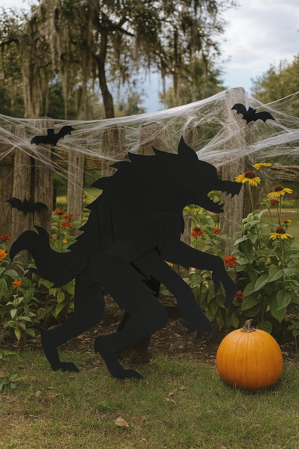 Giant 5.5 Ft Werewolf Halloween Yard Display, PVC Wolfman Lawn Sculpture, Outdoor Spooky Garden Decor, Scary Holiday Prop