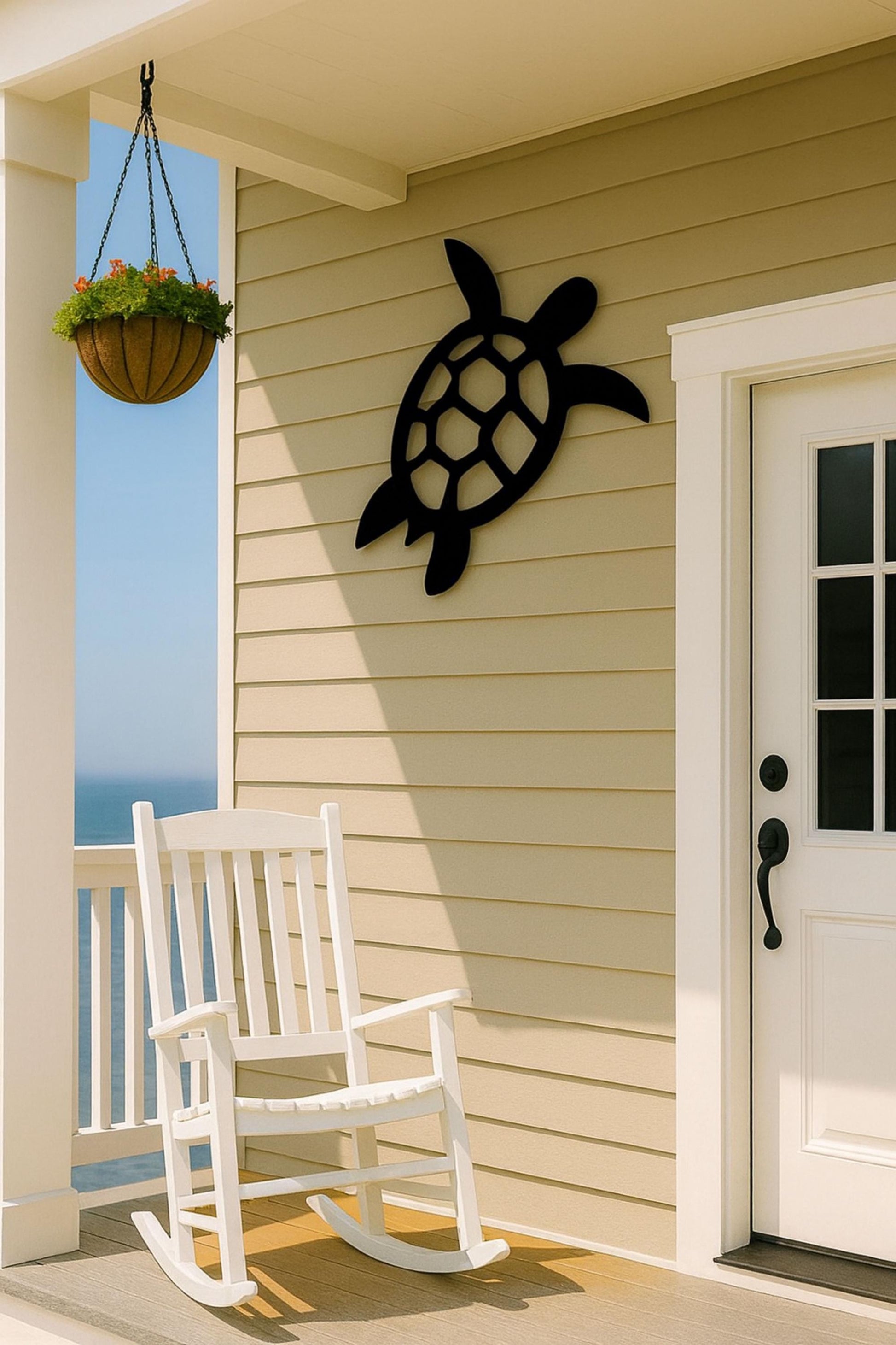 Sea Turtle Fence Sign, Large Coastal Outdoor Wall Art, Waterproof PVC Turtle Décor for Garden, Porch, Gable or Pool Area