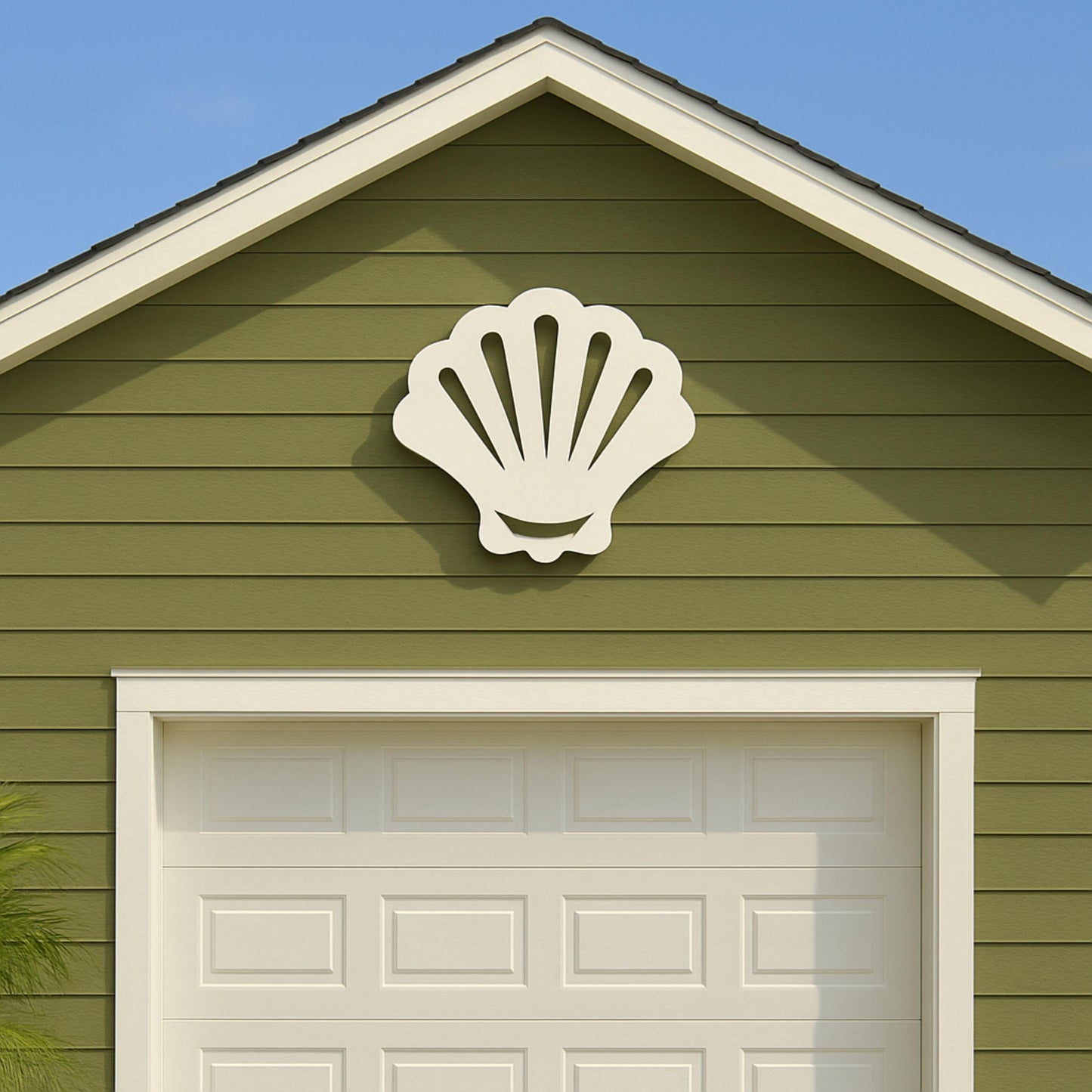 Seashell Wall Art Outdoor PVC Sign for Garage or Gable, Nautical Beach House Decor, Coastal Weatherproof Exterior Sign