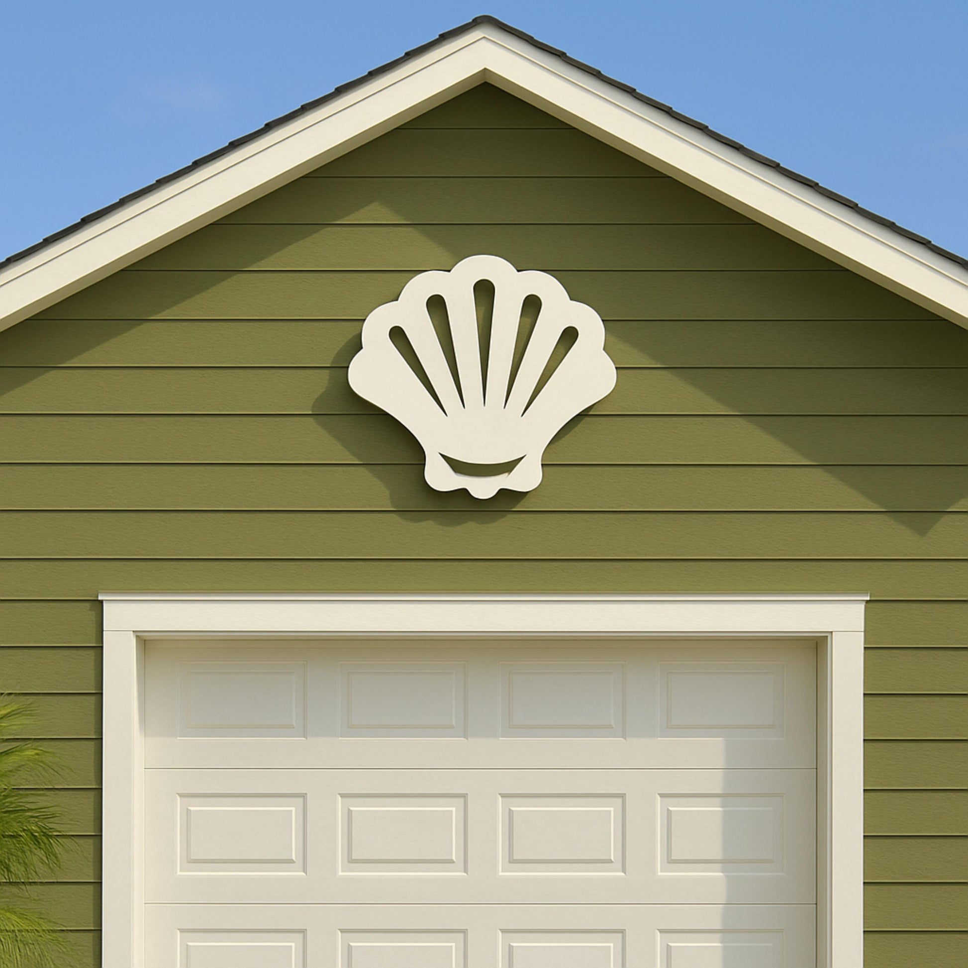 Seashell Wall Art Outdoor PVC Sign for Garage or Gable, Nautical Beach House Decor, Coastal Weatherproof Exterior Sign