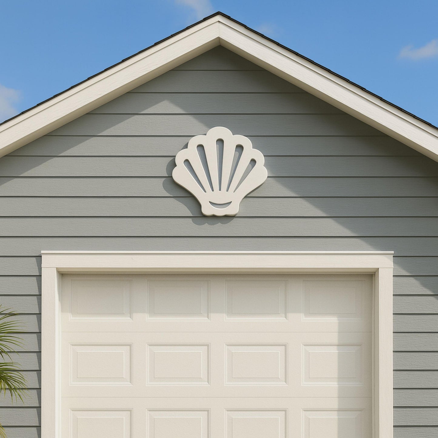Seashell Wall Art Outdoor PVC Sign for Garage or Gable, Nautical Beach House Decor, Coastal Weatherproof Exterior Sign