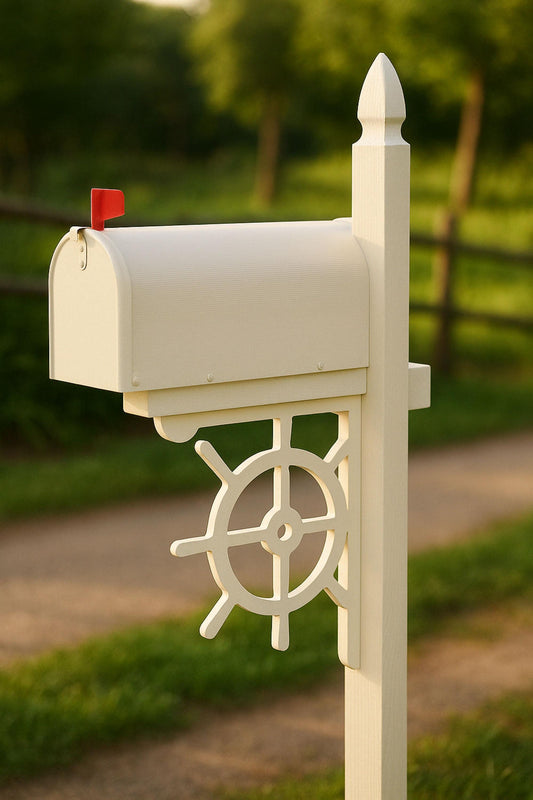 Ship Wheel Mailbox Bracket, Nautical Mailbox Side Accent, Coastal Beach House Mailbox Sign, Ocean Outdoor Yard & Garden Decor
