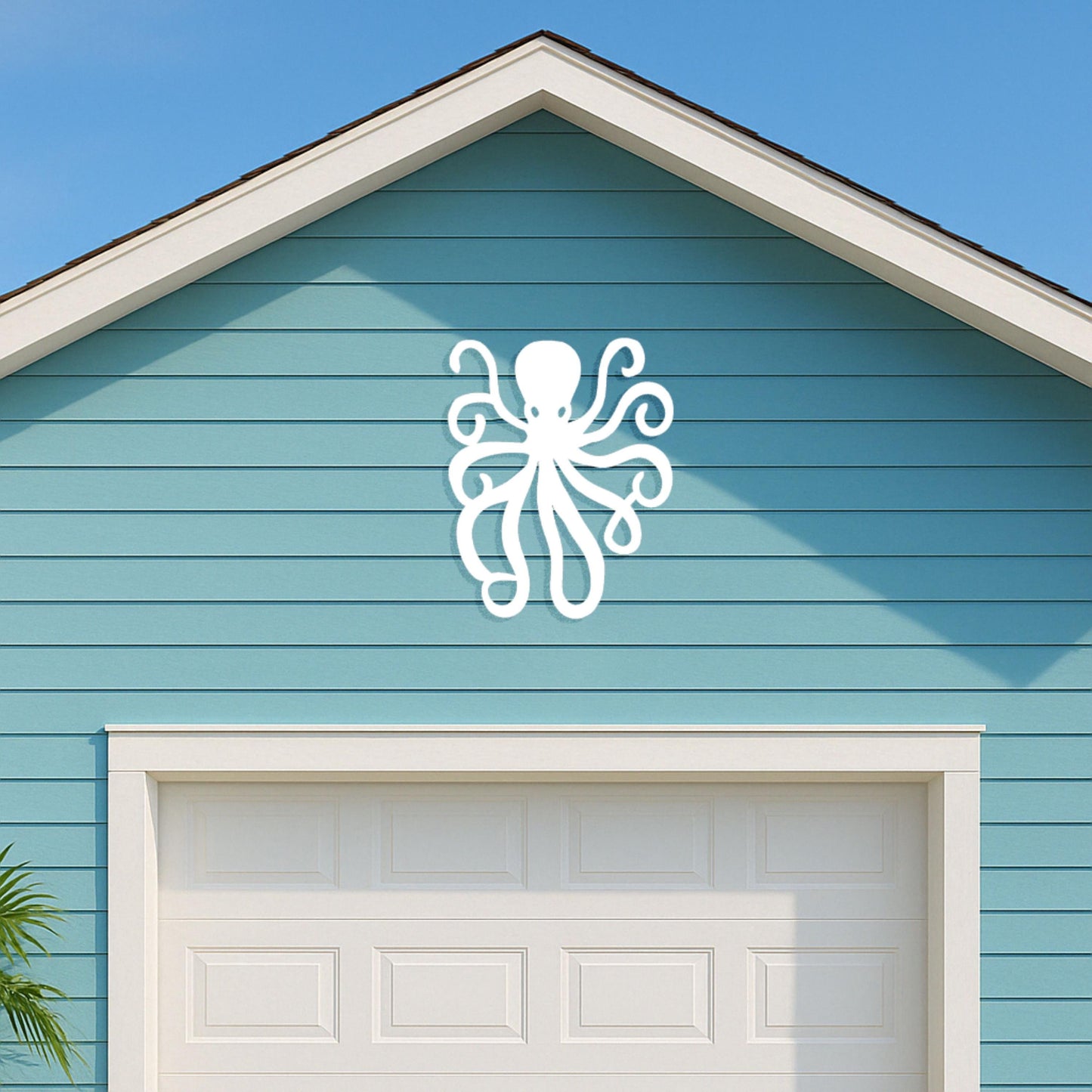 Octopus Wall Art Outdoor PVC Sign, White Nautical Coastal Decor for Beach House, Weatherproof Gable or Porch Exterior Decorat