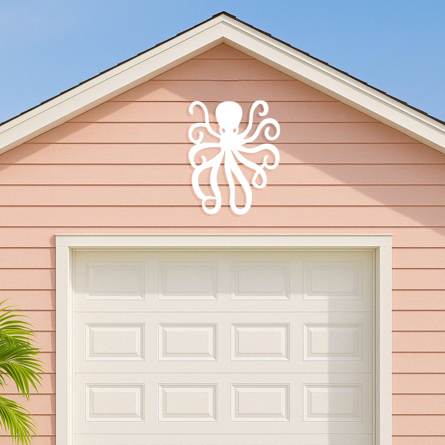 Octopus Wall Art Outdoor PVC Sign, White Nautical Coastal Decor for Beach House, Weatherproof Gable or Porch Exterior Decorat
