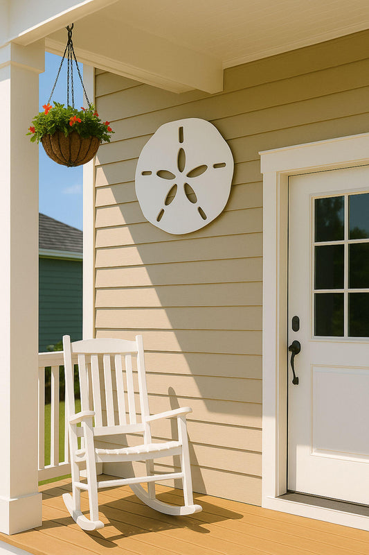 Sand Dollar Wall Art, Coastal Wall Decor for Beach House, White PVC Outdoor Nautical Sign, Weatherproof Porch & Gable Accent