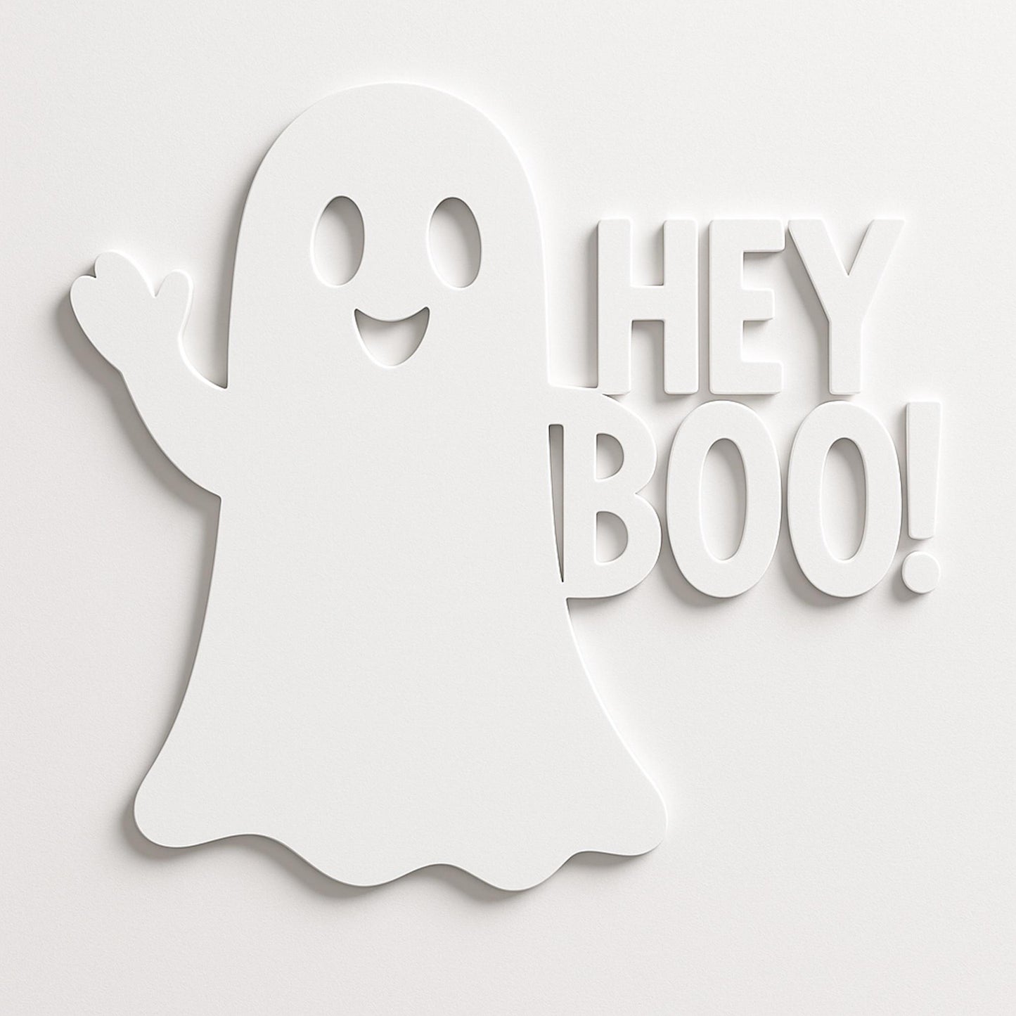 Halloween Ghost Door Sign, White PVC Outdoor Wall Decor, “Hey Boo!” Front Door Greeting, Weatherproof Porch or Entryway Accen
