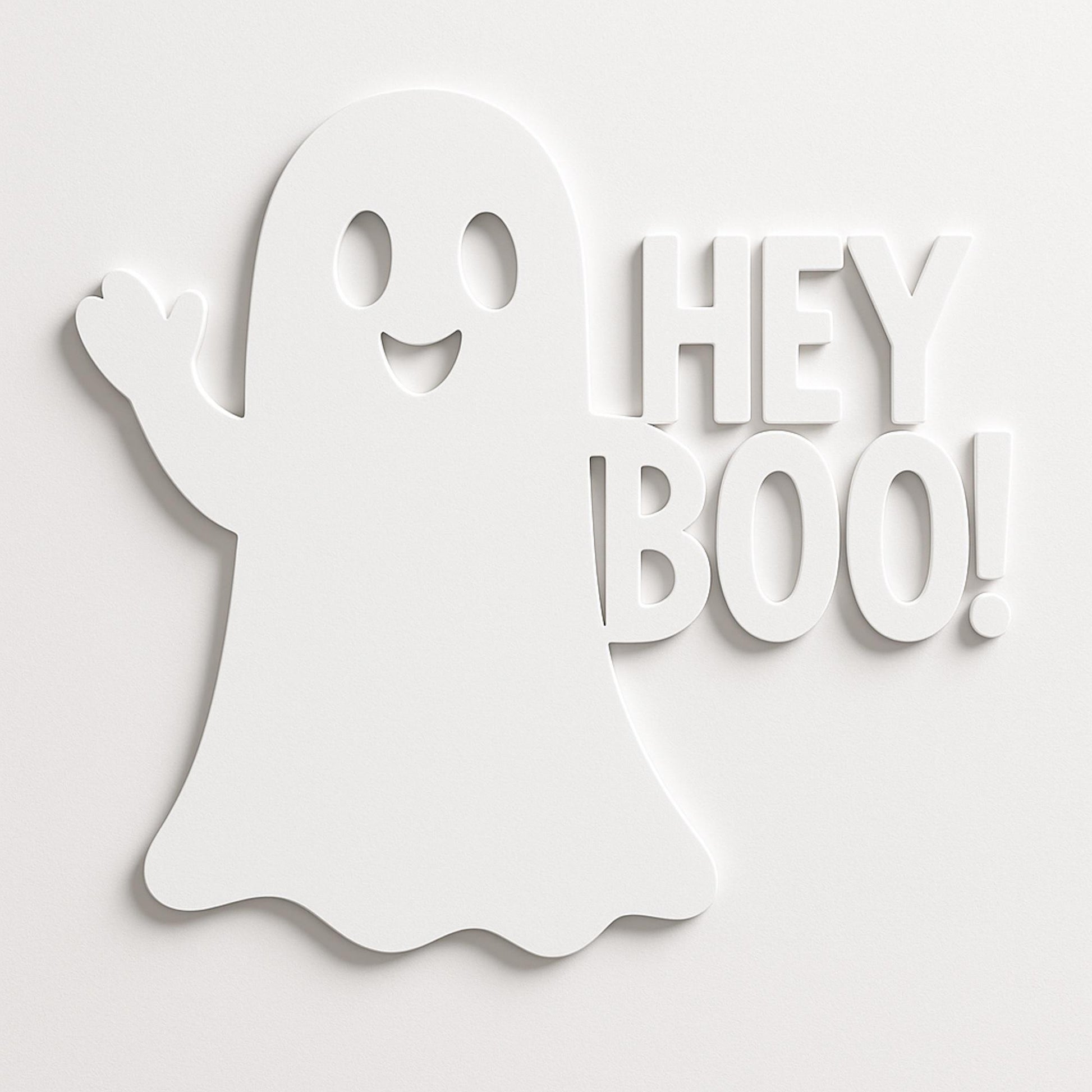 Halloween Ghost Door Sign, White PVC Outdoor Wall Decor, “Hey Boo!” Front Door Greeting, Weatherproof Porch or Entryway Accen