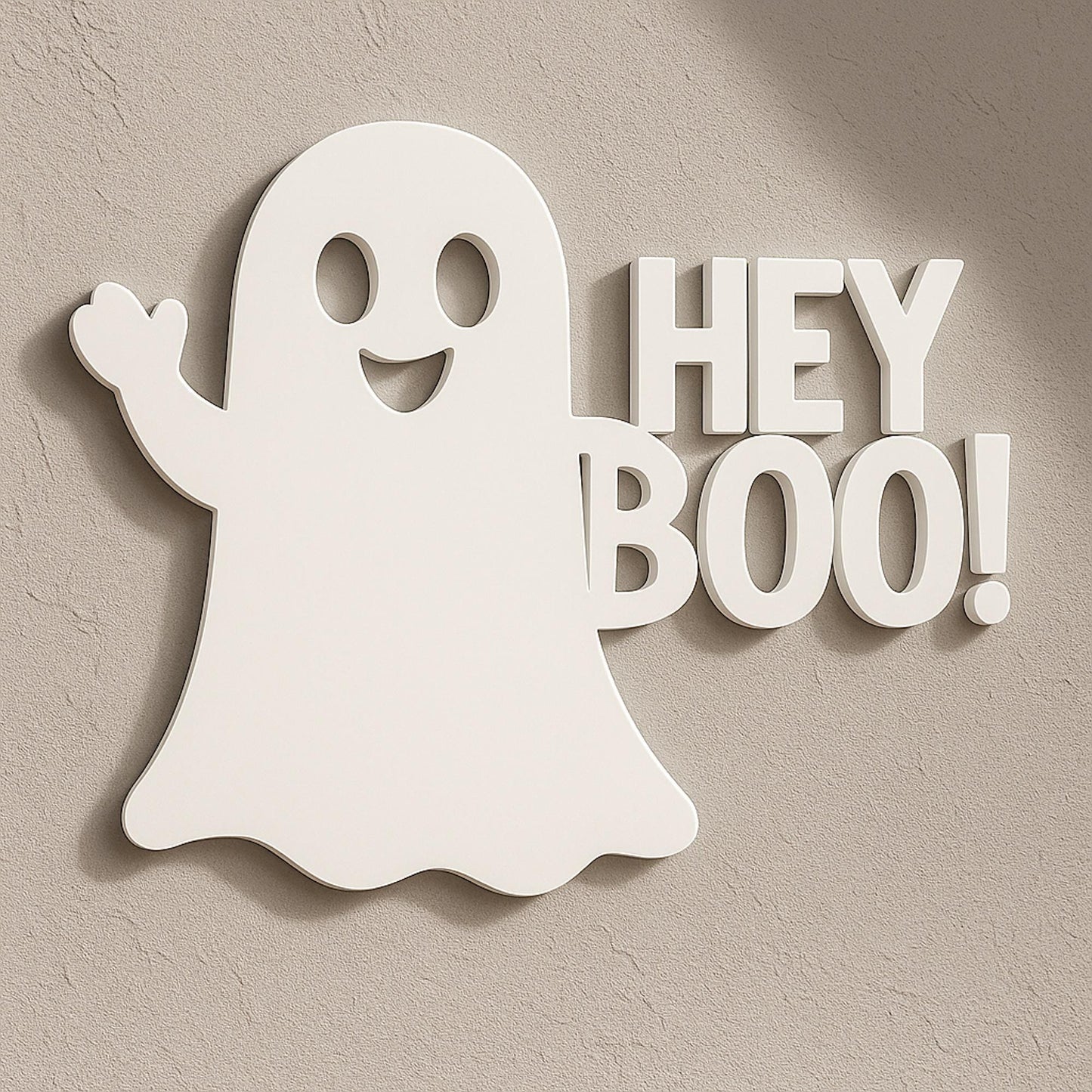 Halloween Ghost Door Sign, White PVC Outdoor Wall Decor, “Hey Boo!” Front Door Greeting, Weatherproof Porch or Entryway Accen