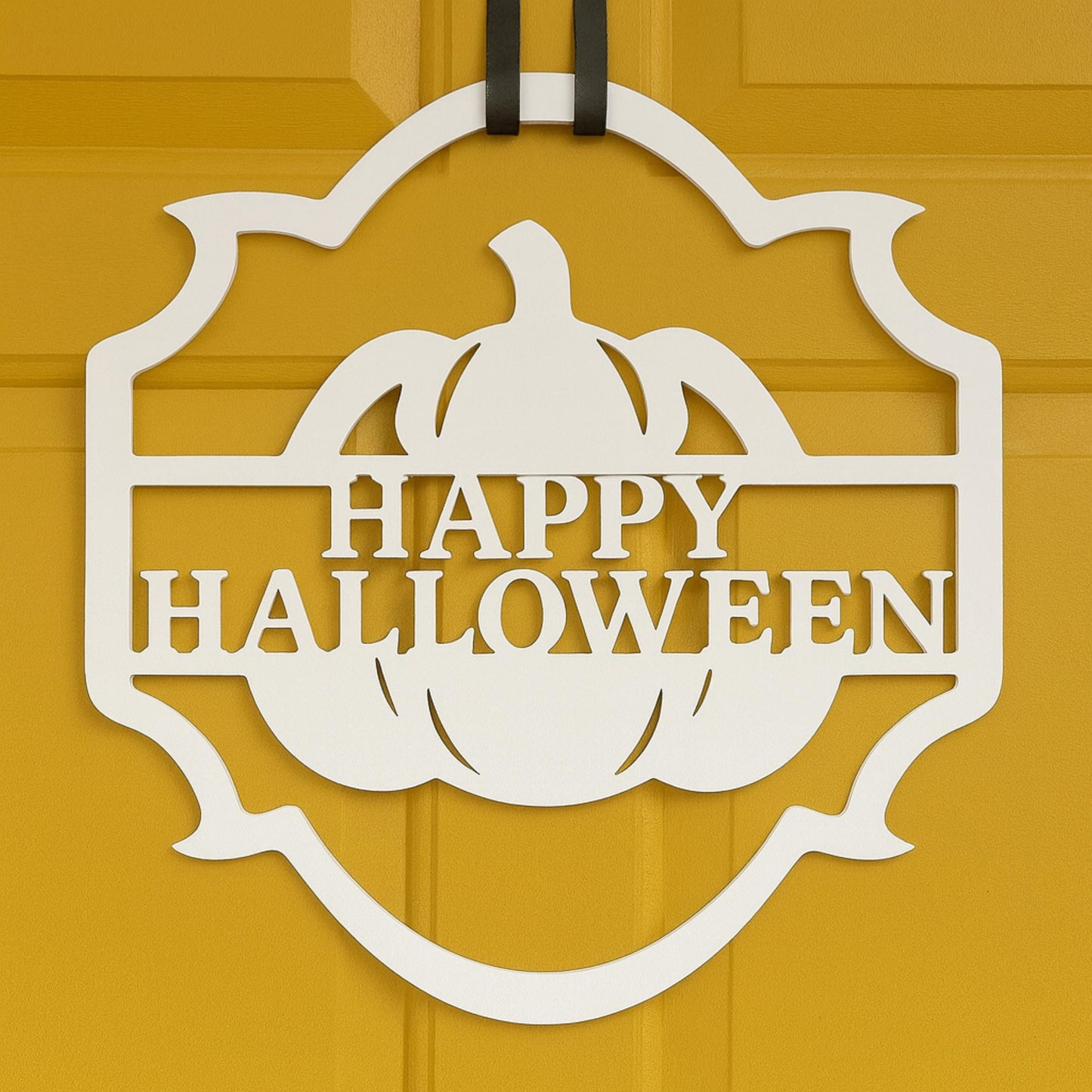 Halloween Door Sign, Happy Halloween Pumpkin Porch Decor, Weatherproof PVC Front Door Hanger, Rustic Farmhouse Fall Decoratio