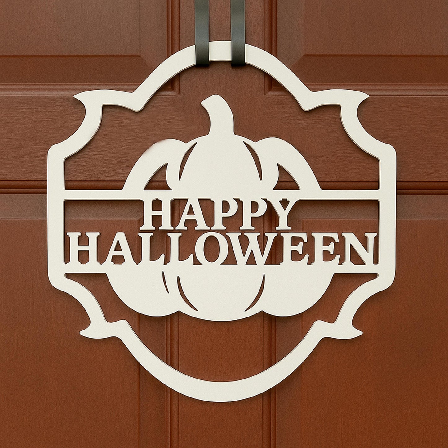 Halloween Door Sign, Happy Halloween Pumpkin Porch Decor, Weatherproof PVC Front Door Hanger, Rustic Farmhouse Fall Decoratio
