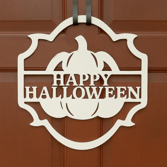 Halloween Door Sign, Happy Halloween Pumpkin Porch Decor, Weatherproof PVC Front Door Hanger, Rustic Farmhouse Fall Decoratio