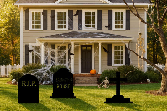 Black Tombstone Halloween Yard Decor, Outdoor PVC Graveyard Signs with RIP, Haunted House, Cross Spooky Lawn Decorations for Halloween