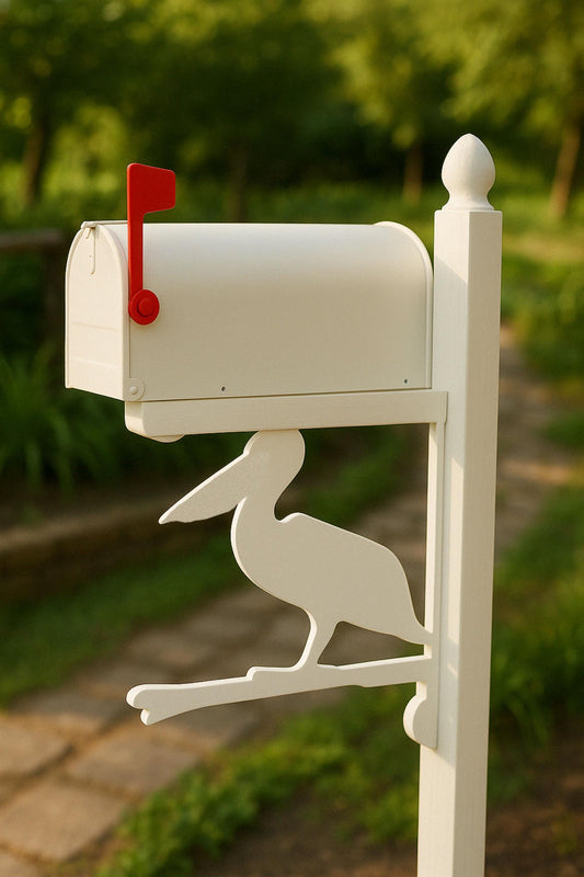 Pelican Mailbox Bracket, Coastal Mailbox Sign for Beach House, Nautical Bird Mailbox Accent, Outdoor Ocean Yard & Garden Deco