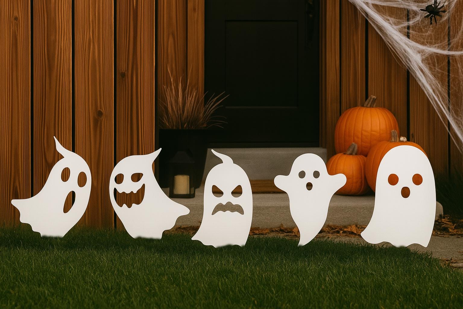 Halloween Ghost Yard Decorations, White PVC Lawn Signs for Outdoor Display, Weatherproof Front Yard Halloween Decor