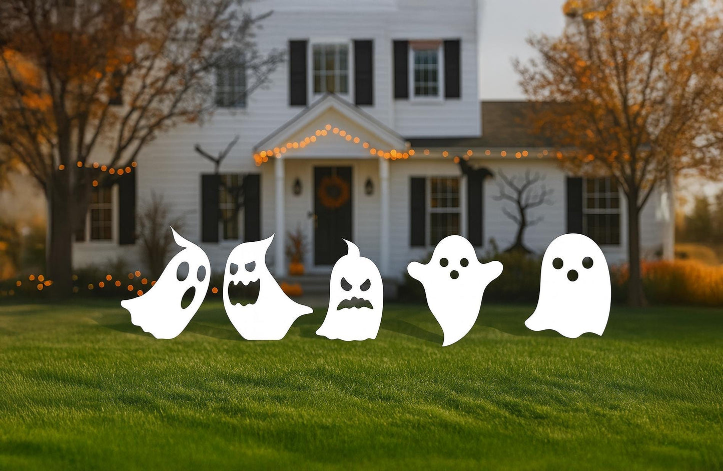 Halloween Ghost Yard Decorations, White PVC Lawn Signs for Outdoor Display, Weatherproof Front Yard Halloween Decor