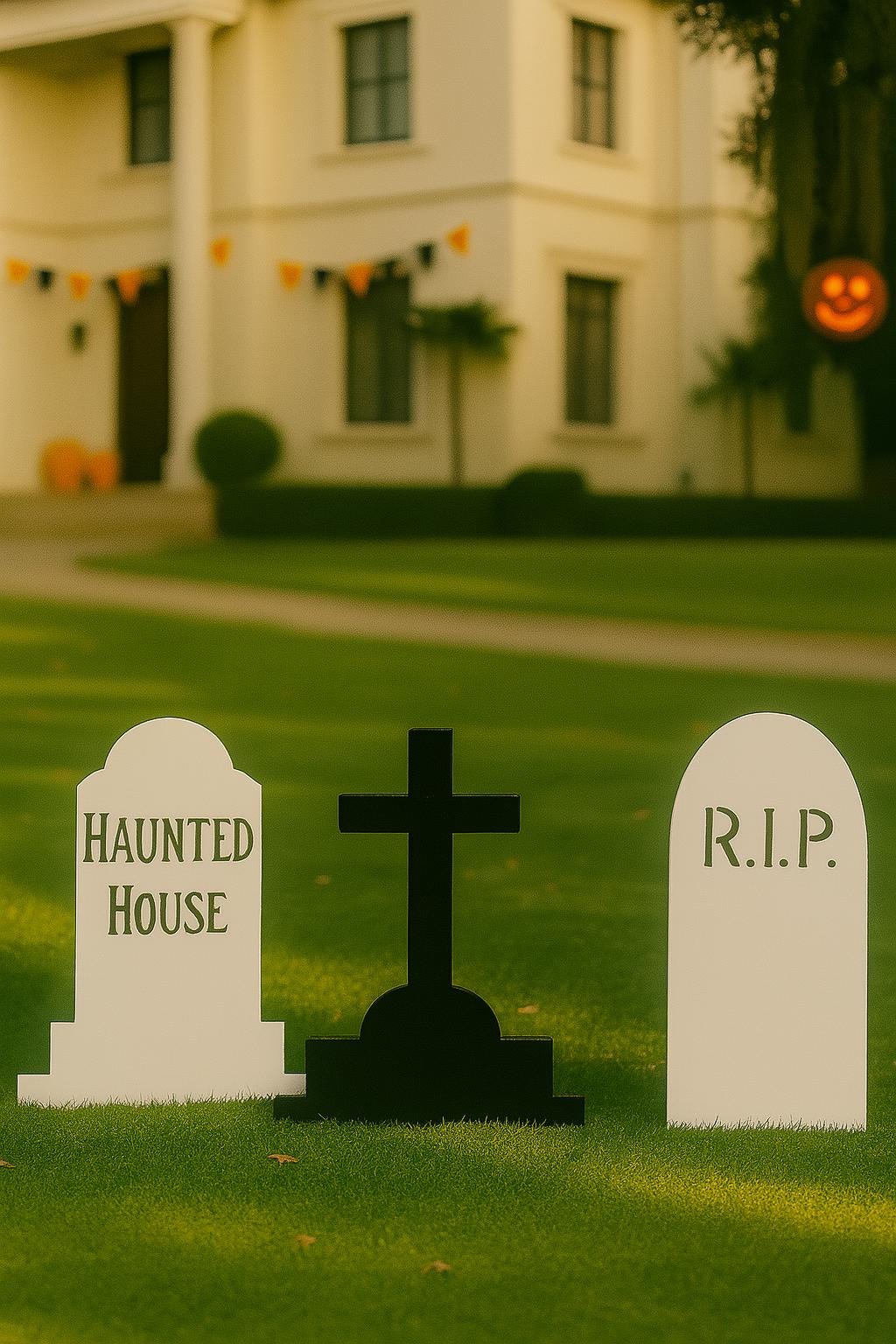 Black Tombstone Halloween Yard Decor, Outdoor PVC Graveyard Signs with RIP, Haunted House, Cross Spooky Lawn Decorations for Halloween